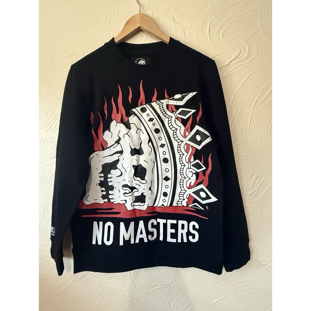 Lurking Class No Masters Sweatshirt Black Skull Flame Graphic Pullover Men’s S